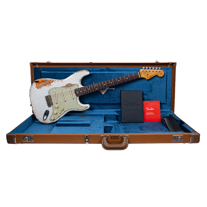 Fender Custom Shop Masterbuilt Andy Hicks 1961 Stratocaster Heavy Relic Olympic White Over 3 Ton Sunburst Elektro Gitar